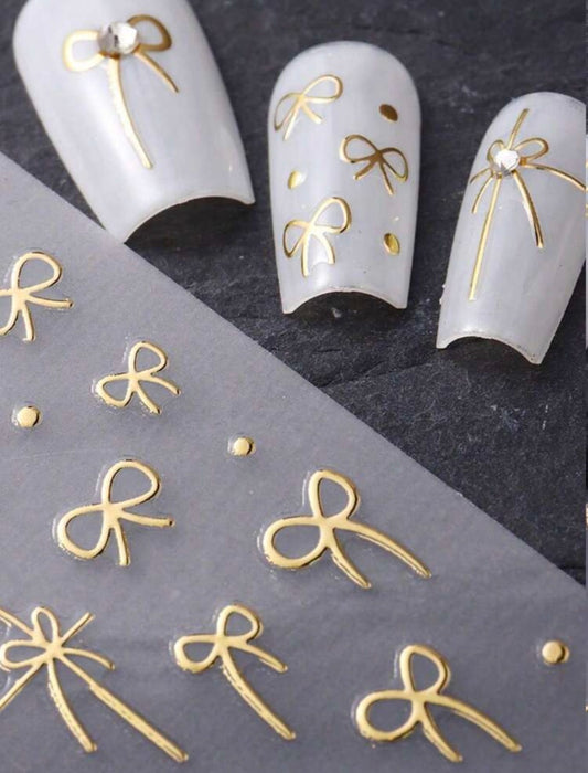 Gold Bow Nail Art Stickers – Floral, Petal & Leaf Nail Decals for Elegant Nail Designs