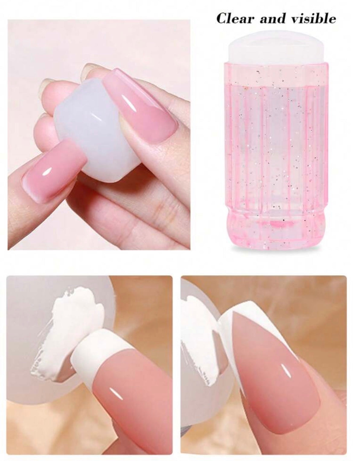 Silicone French Nail Stamp & Scraper Set – Clear Nail Art Transfer & Printing Tools