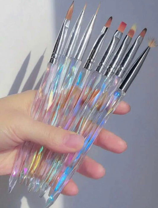 8pcs Gradient Nail Art Pen Brushes – Aurora Handle Professional Nail Painting Set