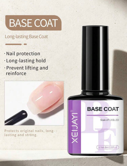 XEIJAYI 2pcs 8ml Base Coat & Top Coat Gel Set – No-Wipe Soak-Off UV/LED Nail Polish