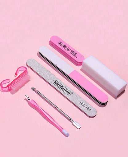 NailShine 7pcs Nail Care Tool Kit – Manicure File, Buffer, Polisher & Cuticle Pusher Set