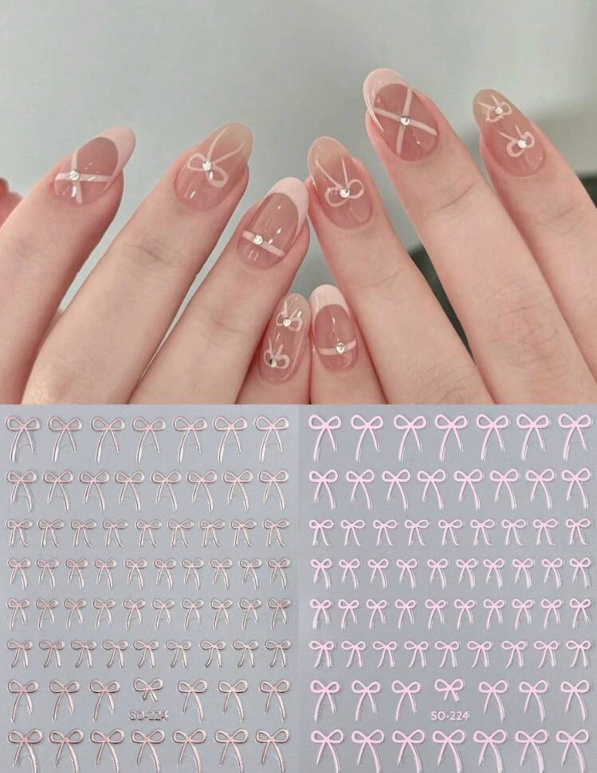8-Color 3D Bow Nail Art Stickers – (pack of 8) - Glossy Pink, Red, Black & White Self-Adhesive Nail Charms