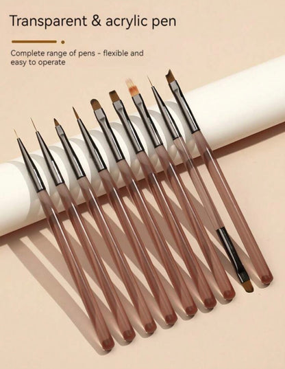 9pcs Japanese-Style Nail Art Brushes Set – Drawing, Lining, Gradient & UV Gel Brushes