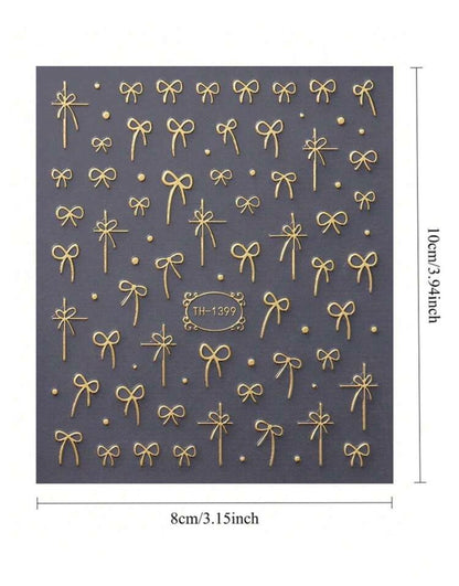 Gold Bow Nail Art Stickers – Floral, Petal & Leaf Nail Decals for Elegant Nail Designs