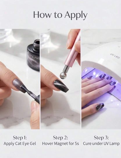 Cat Eye Magnetic Nail Gel with Glass Bead Effect & Dual-Ended Magnet – Multi-Color Gel Polish