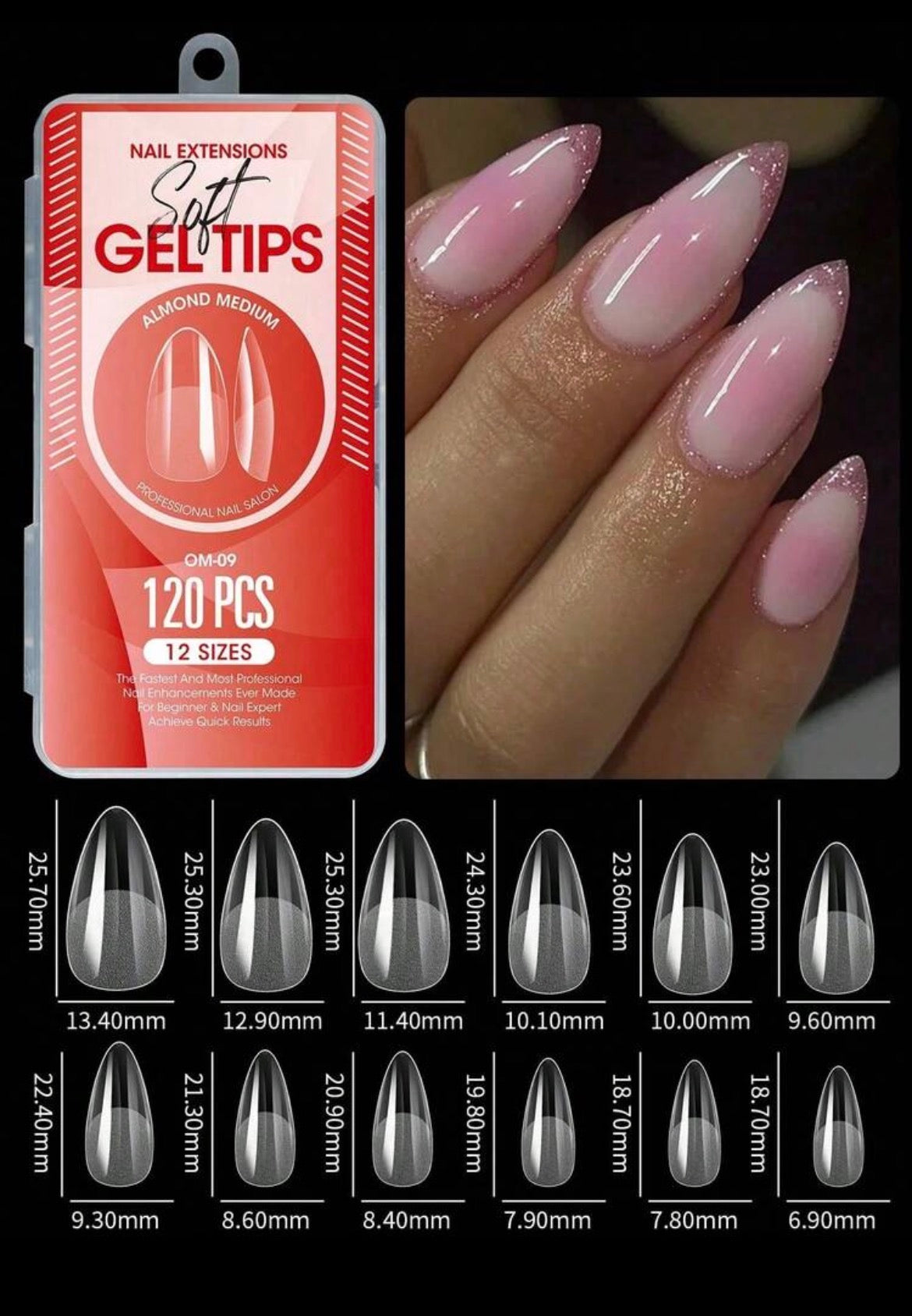 120 pcs short medium long almond acrylic fake nails