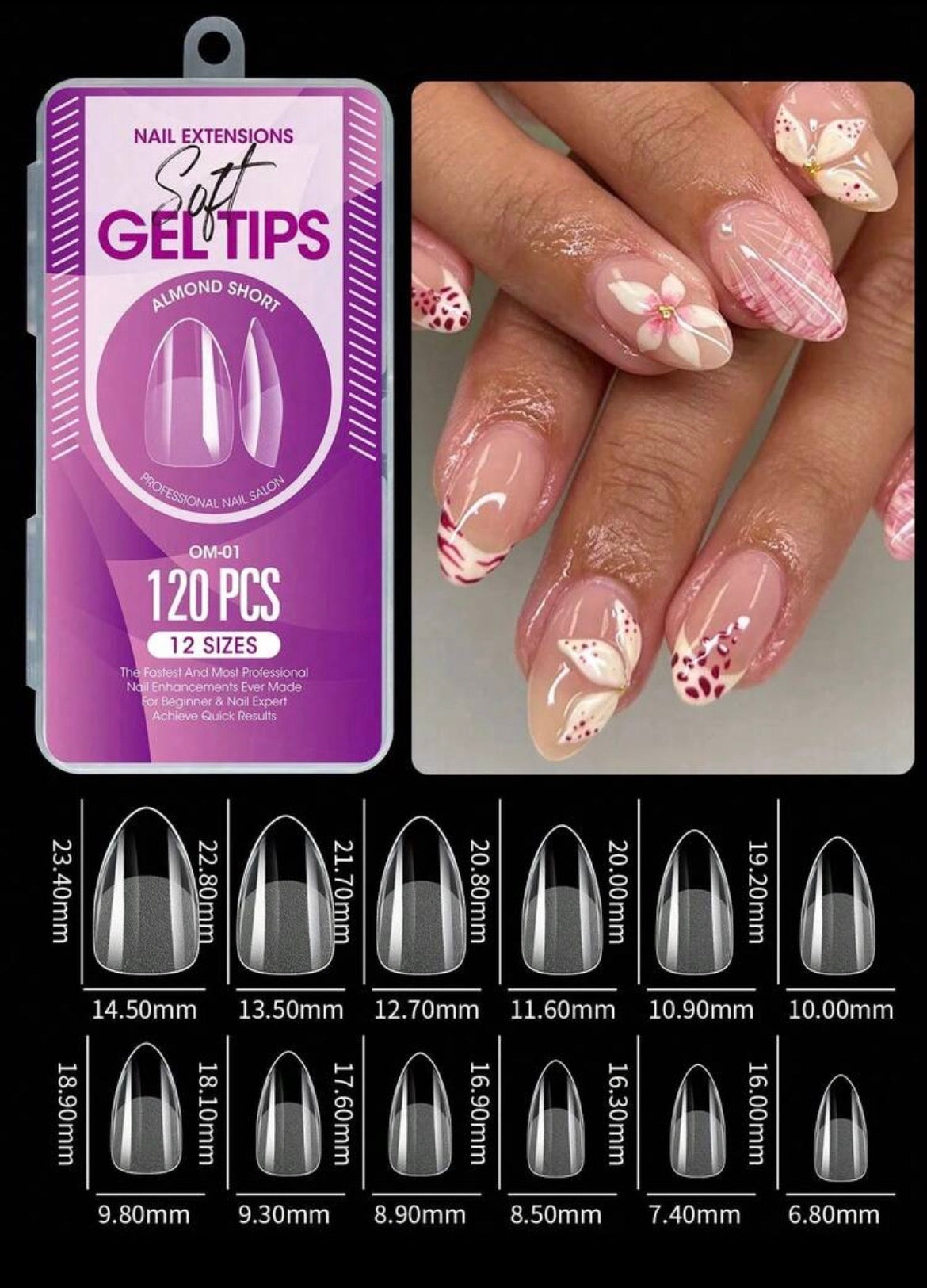 120 pcs short medium long almond acrylic fake nails