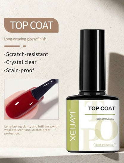 XEIJAYI 2pcs 8ml Base Coat & Top Coat Gel Set – No-Wipe Soak-Off UV/LED Nail Polish