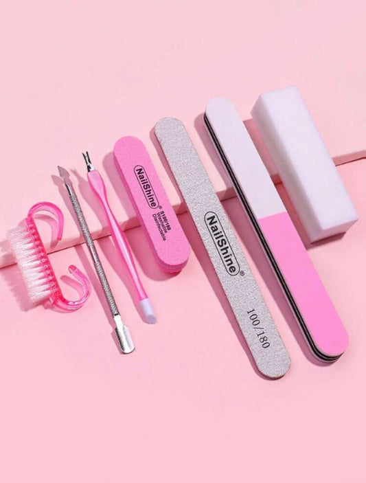 NailShine 7pcs Nail Care Tool Kit – Manicure File, Buffer, Polisher & Cuticle Pusher Set