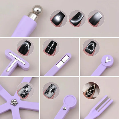 8-in-1 Cat Eye Nail Magnet - Heart, French, Plaid & Wide Light Effects Tool