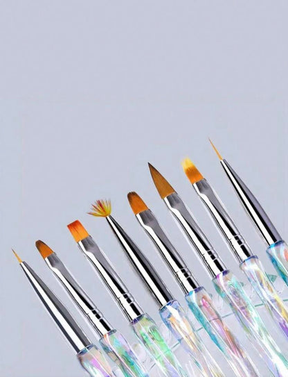8pcs Gradient Nail Art Pen Brushes – Aurora Handle Professional Nail Painting Set