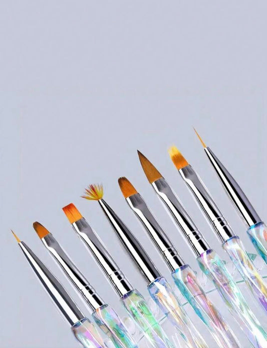 8pcs Gradient Nail Art Pen Brushes – Aurora Handle Professional Nail Painting Set
