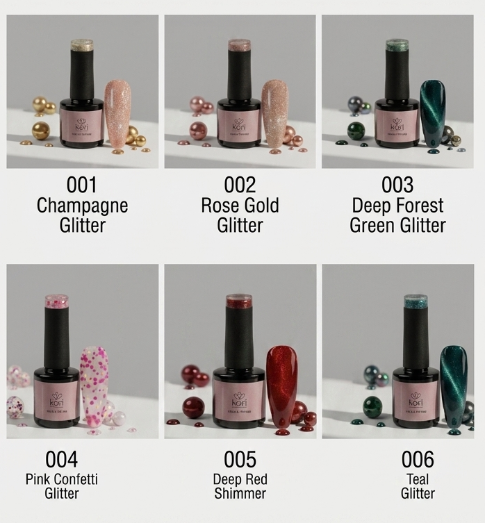 Kōri Glitter Gel Nail Paints | Long-Lasting Salon Formula | HEMA & TPO Free | 15 ml