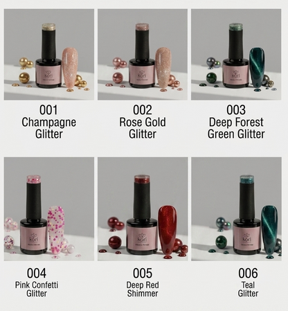 Kōri Glitter Gel Nail Paints | Long-Lasting Salon Formula | HEMA & TPO Free | 15 ml