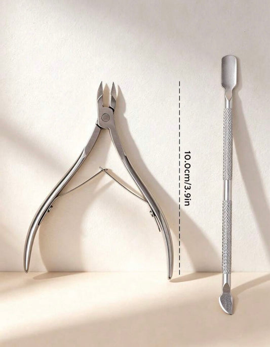 3pcs Multifunctional Nail Care Tools Set – Stainless Steel Cuticle Scissors & Nail Pusher