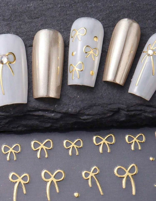Gold Bow Nail Art Stickers – Floral, Petal & Leaf Nail Decals for Elegant Nail Designs