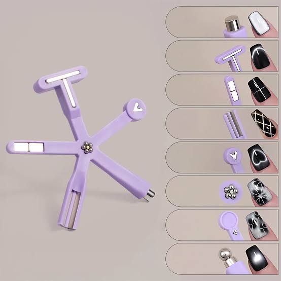 8-in-1 Cat Eye Nail Magnet - Heart, French, Plaid & Wide Light Effects Tool
