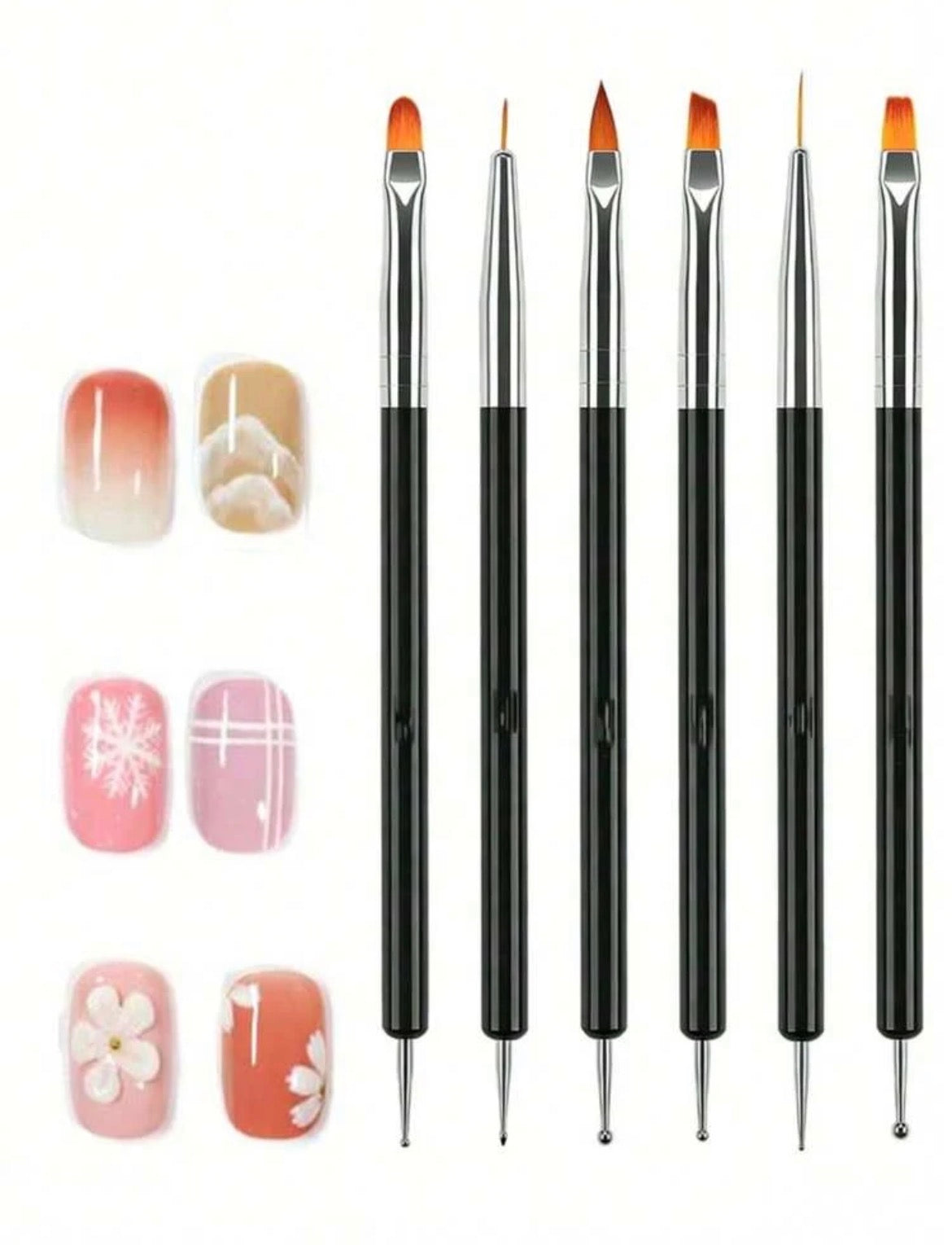 6pcs Double-Ended Nail Art Pens & Dotting Tools – French Tip, Lining & Gel Nail Design Set