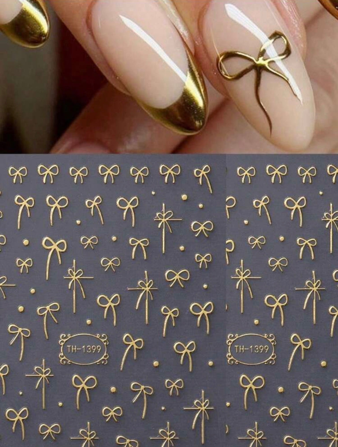 Gold Bow Nail Art Stickers – Floral, Petal & Leaf Nail Decals for Elegant Nail Designs