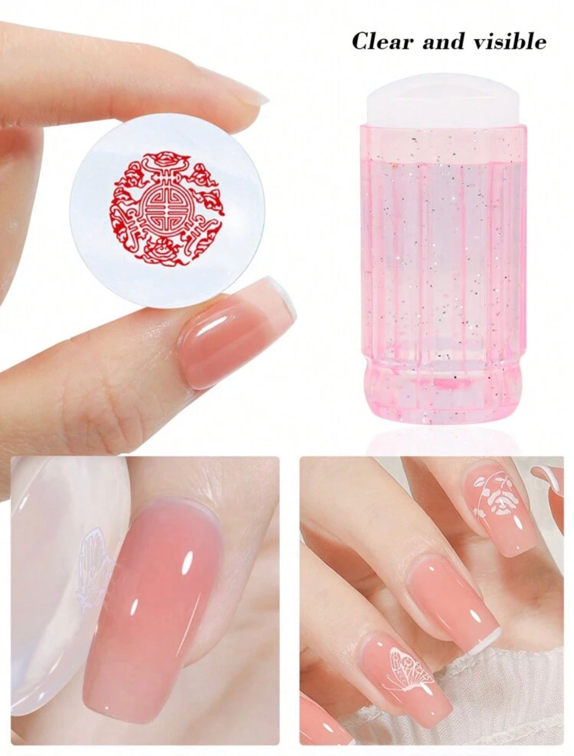 Silicone French Nail Stamp & Scraper Set – Clear Nail Art Transfer & Printing Tools