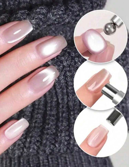 Cat Eye Magnetic Nail Gel with Glass Bead Effect & Dual-Ended Magnet – Multi-Color Gel Polish